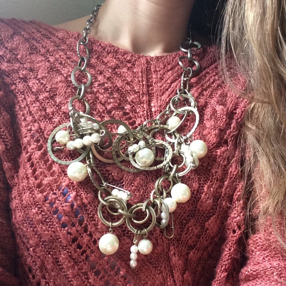 Hoops, Pearls and Safety Pins Necklace